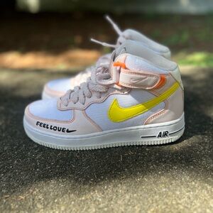 •Nike Air Force 1 mid "Feel Love" trainers -white and yellow streetwear kicks